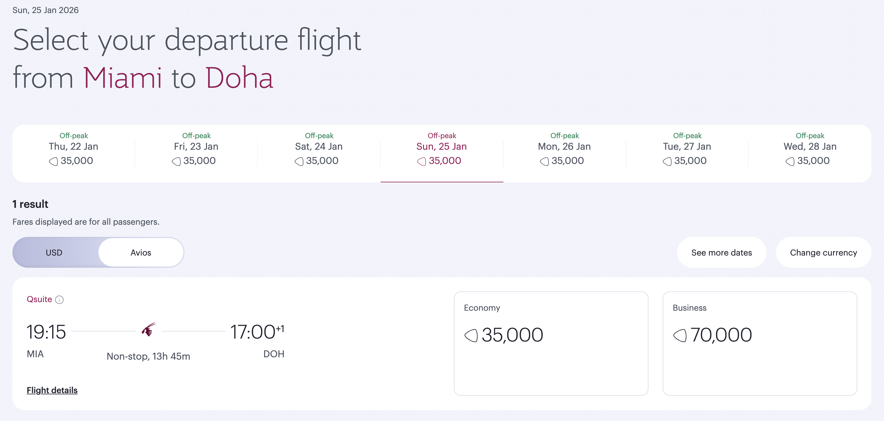 Qatar Airways business class search